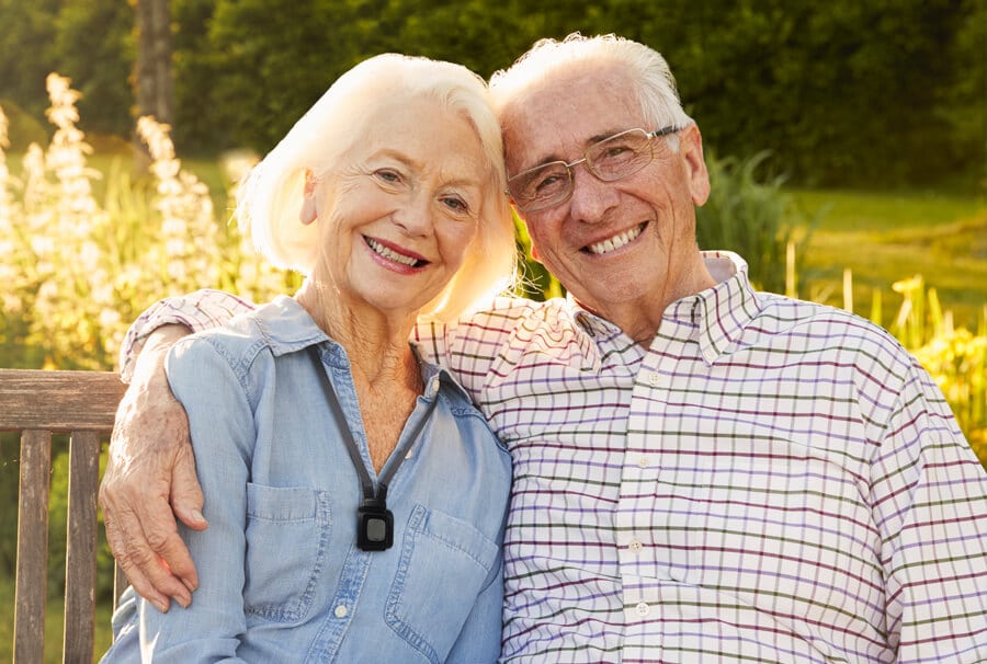 Couple on garden bench